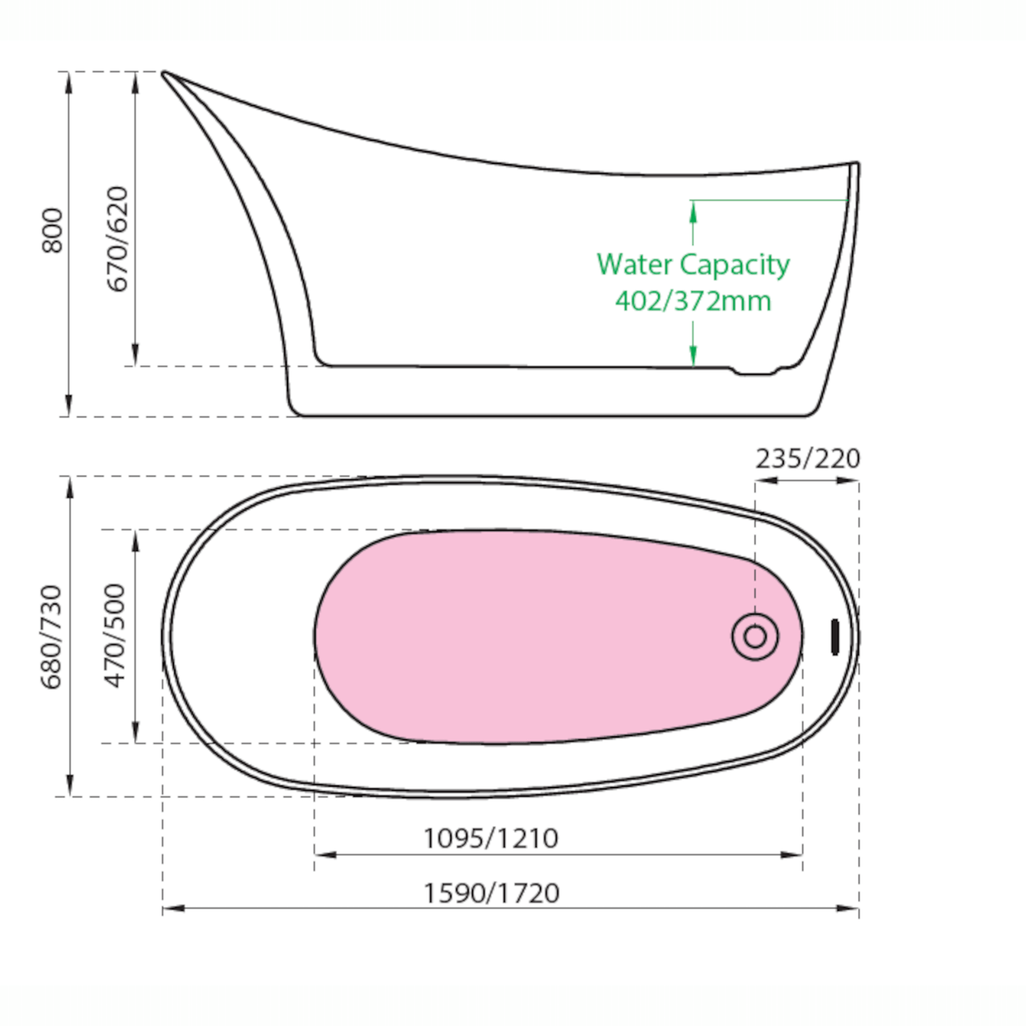 Charlotte Edwards Bathtubs 1720 X 730 X 800 mm / Custom colour Portobello - Gloss White