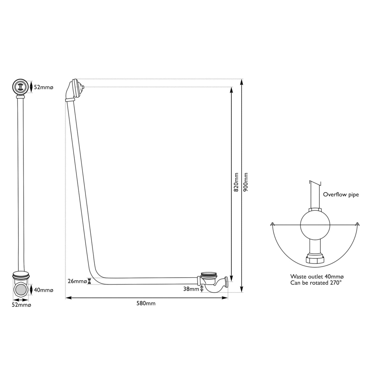 Hurlingham Bath Exposed Clicker Waste System