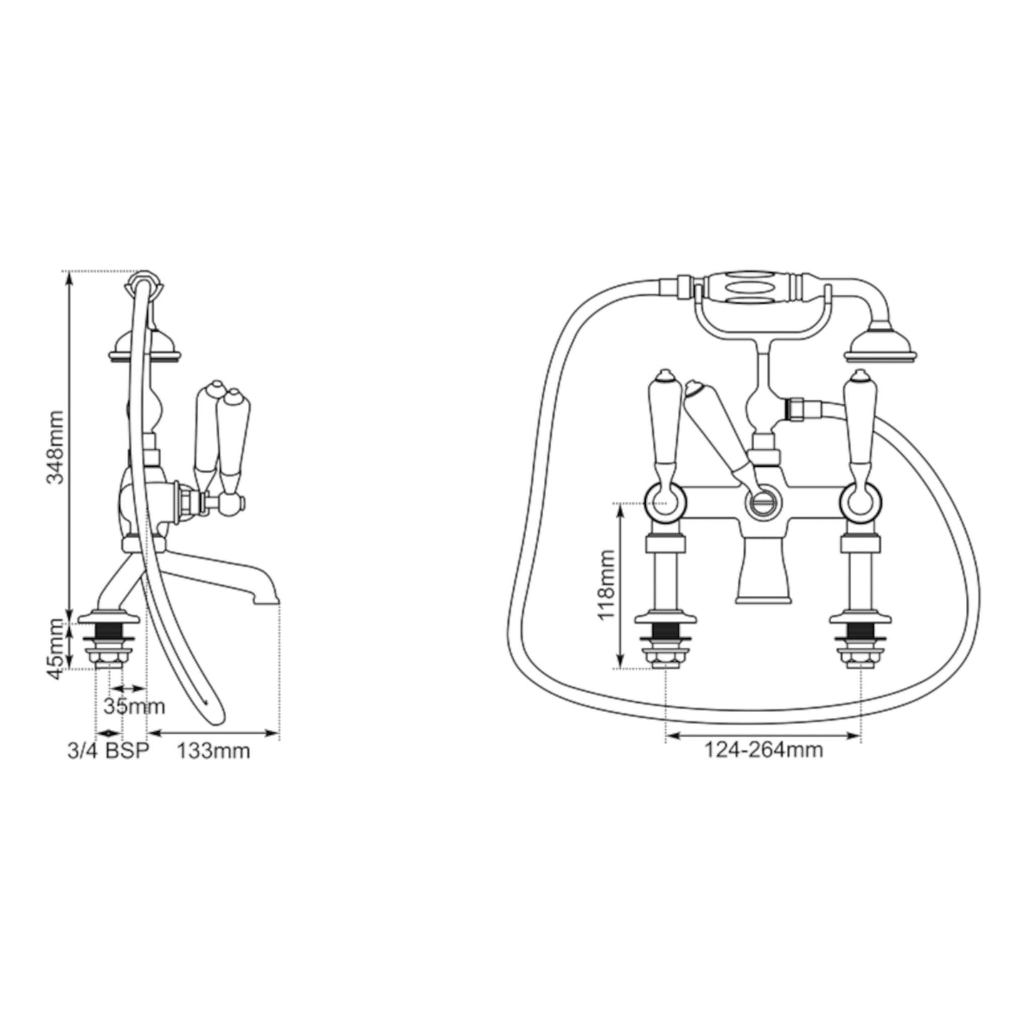 Hurlingham Bath Mixer with Shower Head