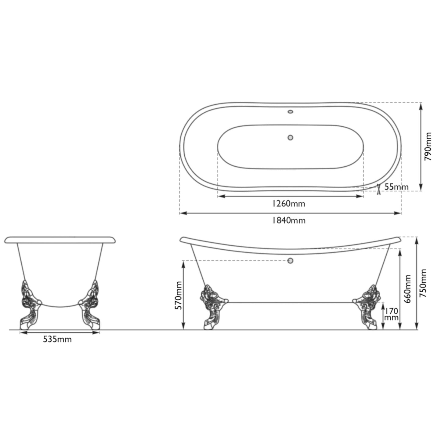 Hurlingham Bathtubs Tebb - French Gray