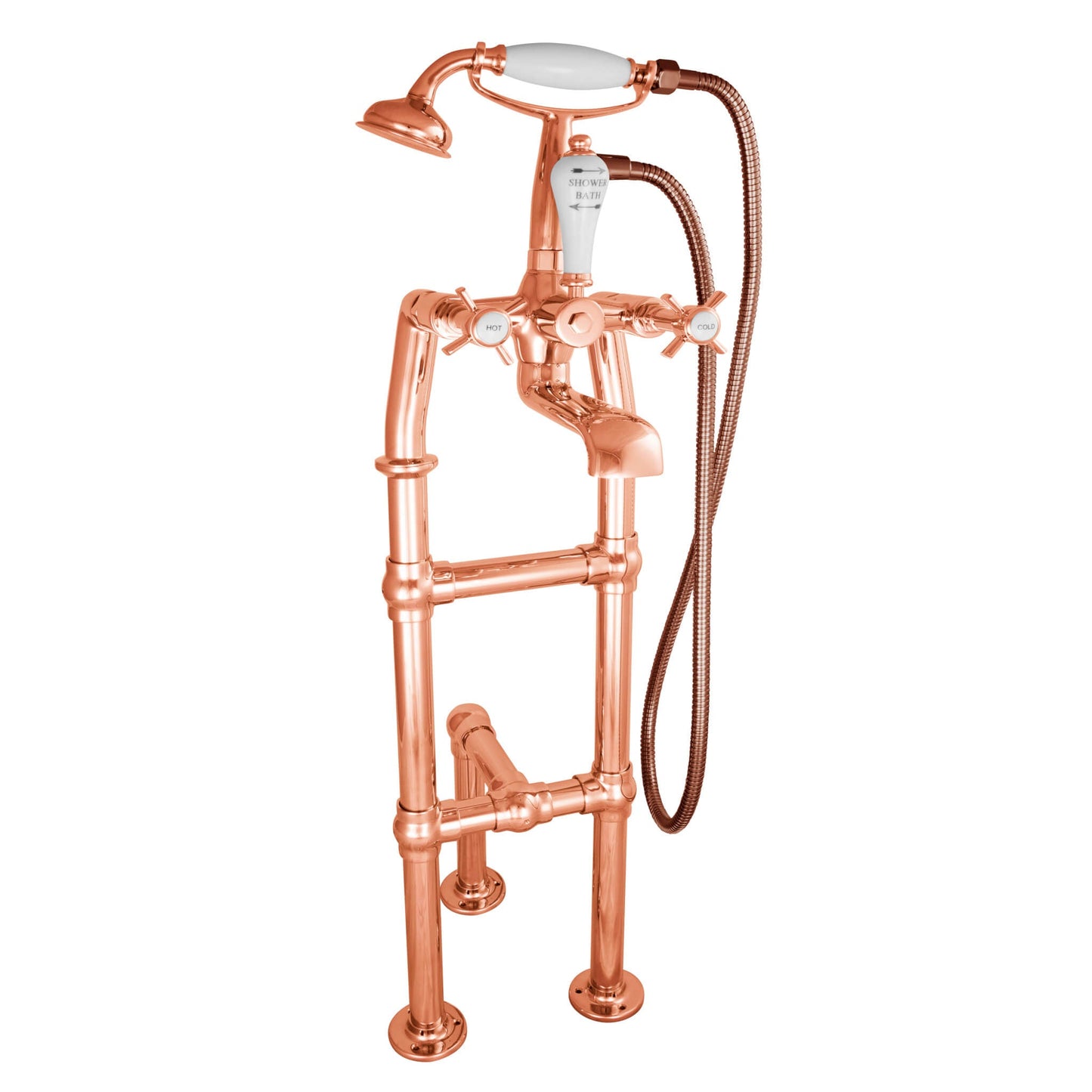 Hurlingham Chrome / 580 mm Freestanding Mixer Taps With Support Leg - Copper