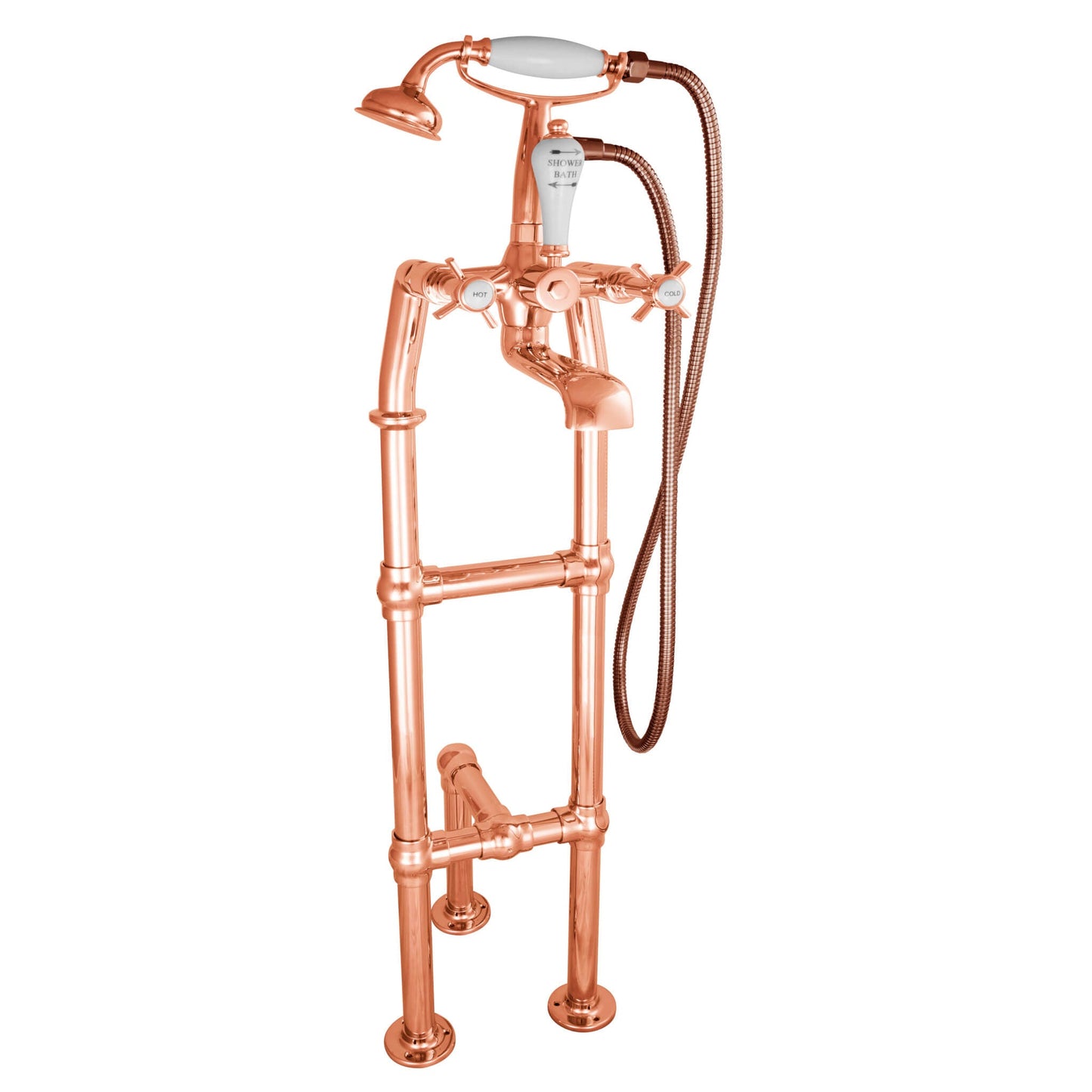 Hurlingham Copper / 700 mm Freestanding Mixer Taps With Support Leg - Copper