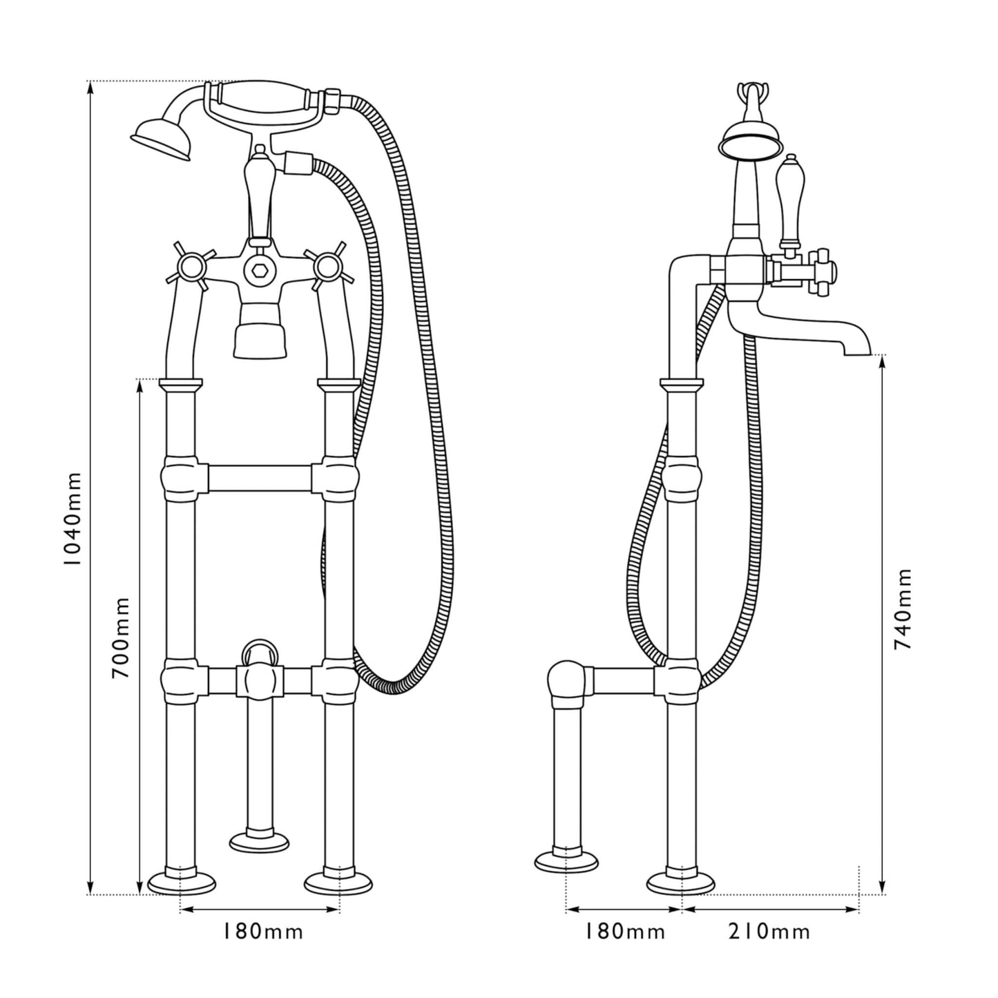 Hurlingham Freestanding Mixer Taps With Support Leg - Copper