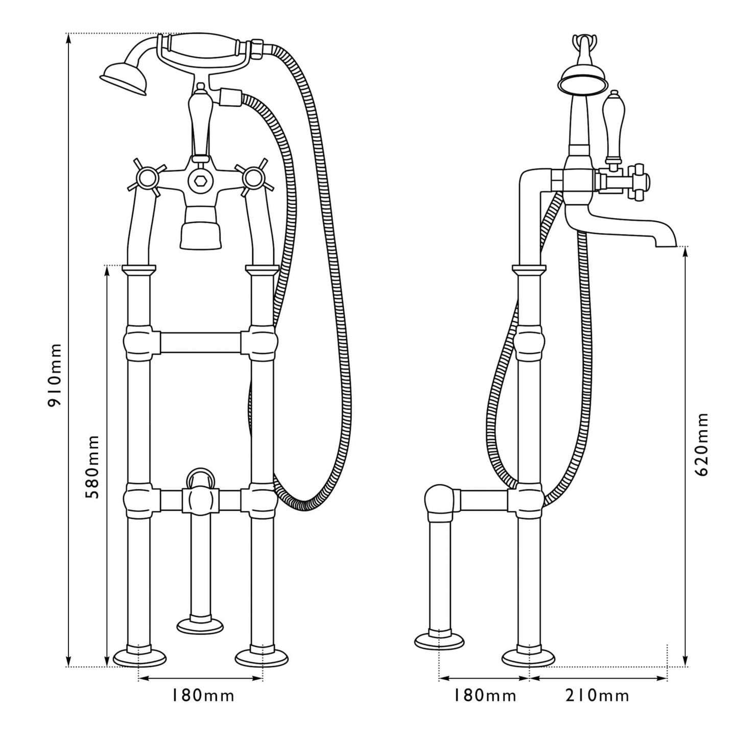 Hurlingham Freestanding Mixer Taps With Support Leg - Copper