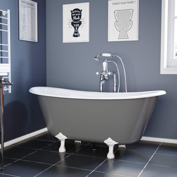 Hurlingham Bathtubs Grey / White / With Prior - Downpipe